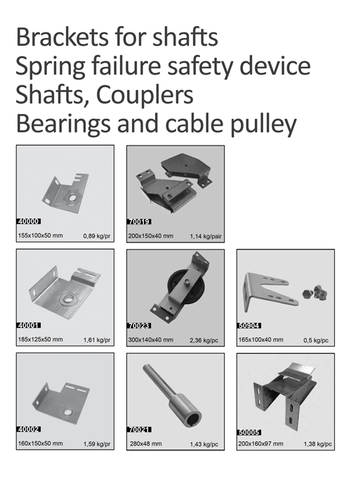 Brackets for shafts, Spring failure safety device, Shafts, Couplers, Bearings and cable pulley