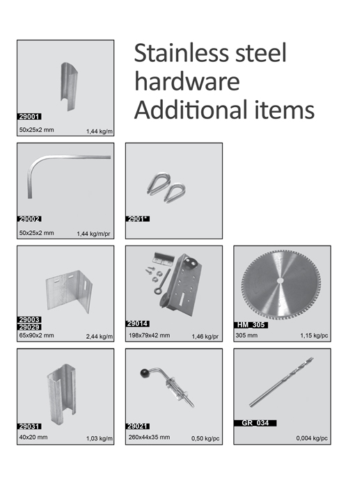Stainless steel hardware, Additional items